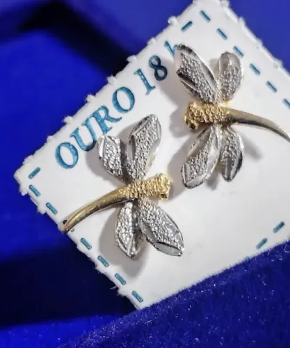 Brincos Libélula Ouro 18 Kilates Peso 1.20 Gramas 10 mm