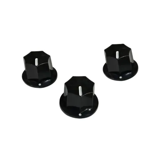 Kit c/ 3 Knob Plástico Preto p/ Baixo Guitarra etc