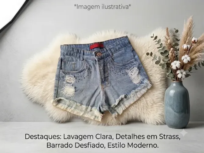 Short Jeans Feminino com Strass Tamanho 40 - Rayanne Jeans