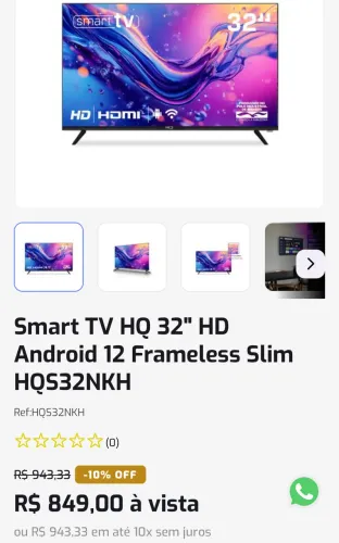 TV HQ SMART ANDROID 32 POLEGADAS com suporte flexível de parede incluso.