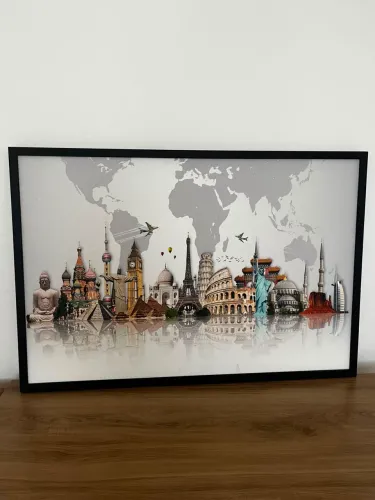 Quadro Mapa Mundi Grande com Moldura preta