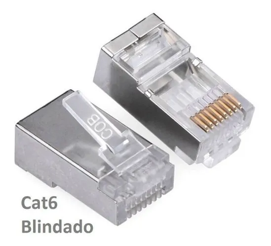 100 Conectores Rj45 Cat6 Blindado Metal Gigabit Ethernet