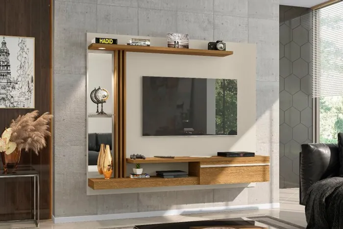 Sala painel home rack bancada