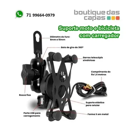 Suporte Garra Celular Para Bicicleta Moto Universal c/ Carregador Usb SPC-37