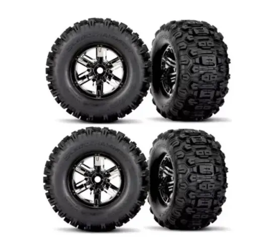 4 Pneus / Rodas Originais Traxxas P/ Automodelo RC Xmaxx 8s - Zerados!