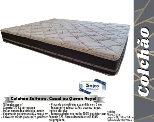 Colchão solteiro Royal D26 mola ensacada levo hoje