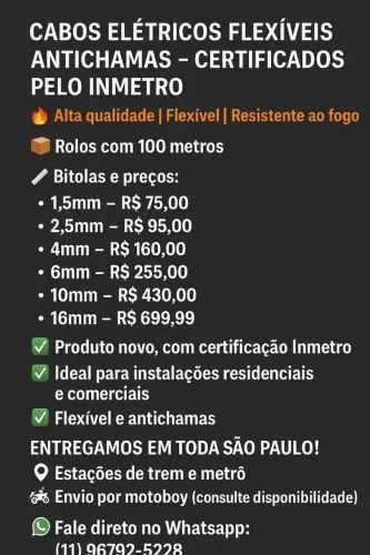 Cabos Elétricos Flexíveis Antichamas Inmetro