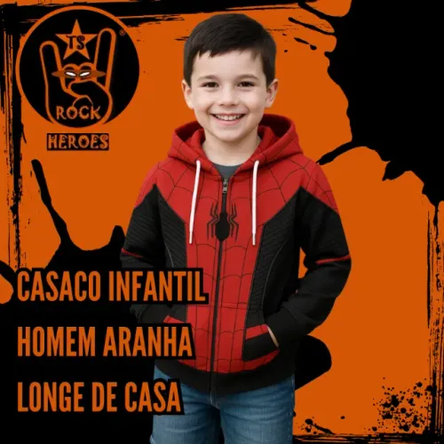 Casaco Infantil Homem Aranha Longe de Casa Poliester e Algodão com Capuz