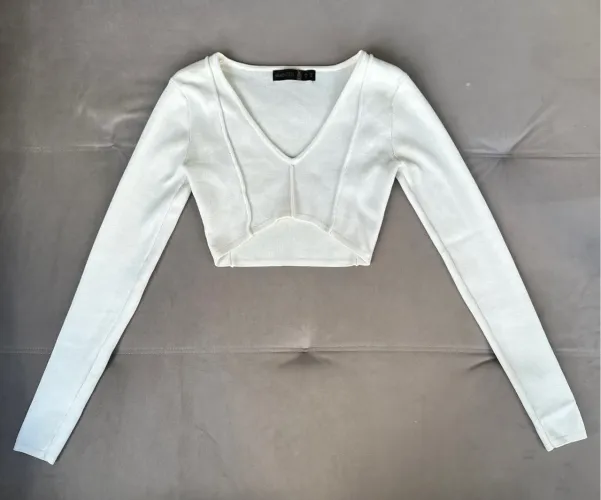 Blusa Cropped Branco Manga Longa 