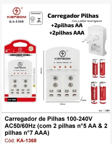 Carregador Pilhas +2pilhas AA +2pilhas AAA