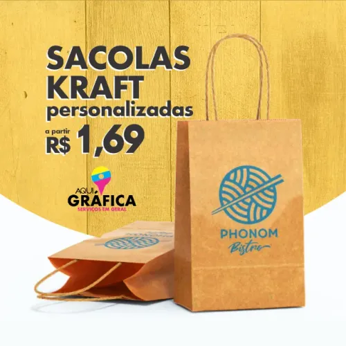 Sacolas Kraft Personalizadas A Partir de R$ 1,69
