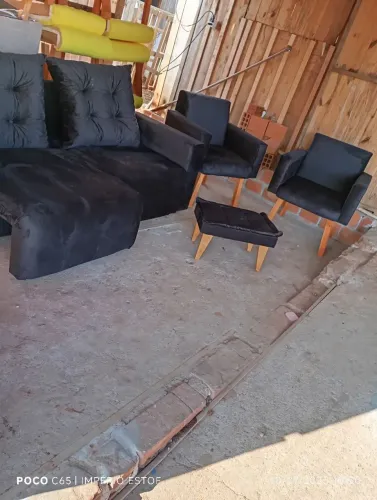 Conjunto Sofá de Canto + 2 Poltronas + Puff