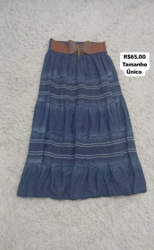 Saia longa jeans azul conforto e qualidade 