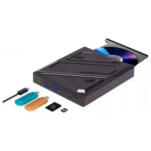 GRAVADOR USB EXTERNO DVD/CD-RW USB TIPO-C E NORMAL C/ LEITOR DE CARTÕES/2xSAIDAS USB 3.0 K