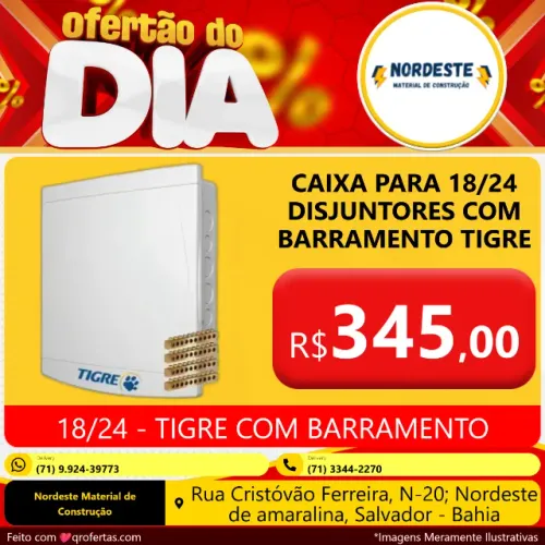 CAIXA PARA 24 DISJUNTORES COM BARRAMENTO TIGRE - QUADRO PARA 18/24 DISJUNTORES C/ B 