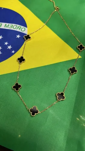 Colar Trevo Preto - Banho de Ouro 18k | 1 ANO DE GARANTIA | RETIRE NO SHOPPING DA CIDADE