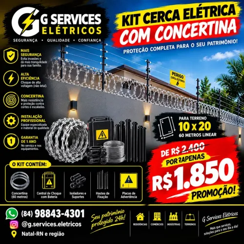 Cerca Elétrica + Concertina 30cm 10x20 + Instalação | São Gonçalo do Amarante - RN