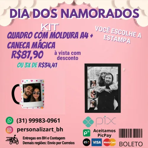 Kit Quadro com moldura + Caneca Mágica