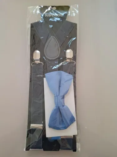  kit suspensório cinza escuro + gravata borboleta azul infantil ate 12 anos