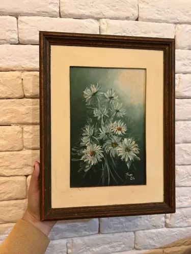 Quadro Antigo (1985) Margaridas Brancas - Pintura Óleo Assinada com Paspatur