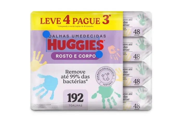 Kit Huggies Toalhas Umedecidas 192 Unidades - Leve 4 Pague 3