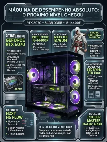 PC Gamer High-End - RTX 5070 + i5-14400F + 64GB DDR5  