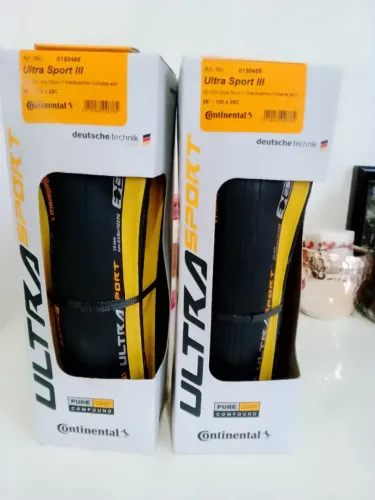 Par de Pneu Continental Ultra Sport 3 Faixa Amarela. Novo.