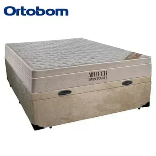 Colchão Casal Espuma D33 + Cama Box Baú Bege Suede
