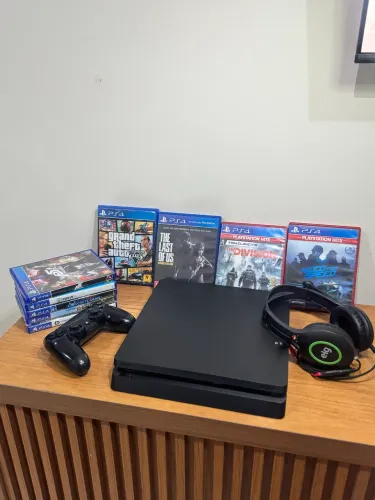 Ps4 slim 1tb + 10 jogos + headset gamer + cabo hdmi