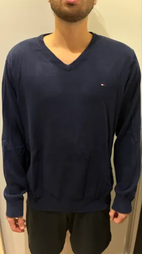 Suéter Tommy Hilfiger Original Gola V Azul Marinho Tam. XL