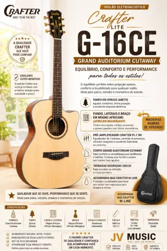 VIOLÃO CRAFTER LITE G-16CE GRAND AUDITORIUM CUTAWAY COM BAG