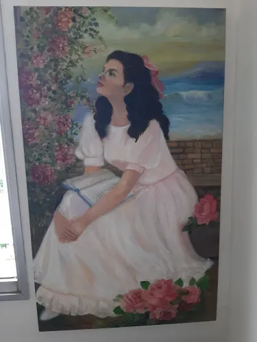 Pintura a oleo sobre tela "Sonhando com uma leitura romantica"