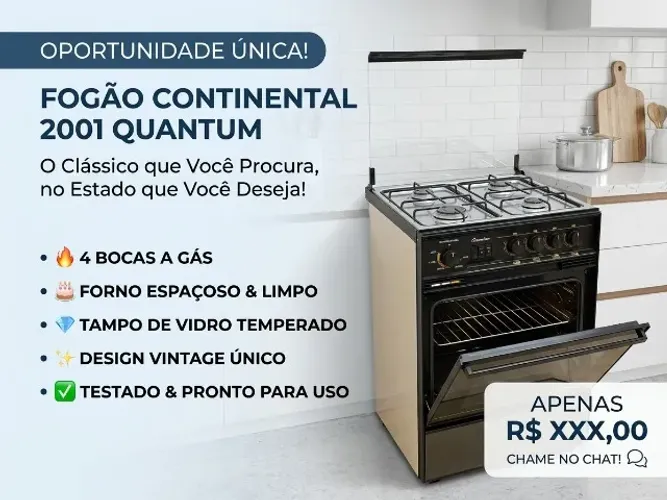 Fogão Continental 2001 Quantum (4 Bocas) - Excelente Estado de Conservação