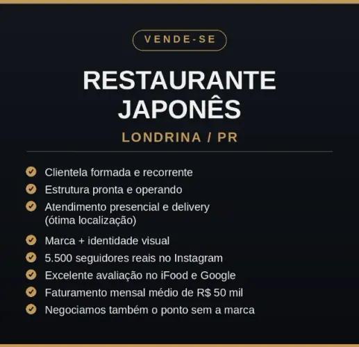 VENDE-SE RESTAURANTE JAPONÊS - LONDRINA/PR
