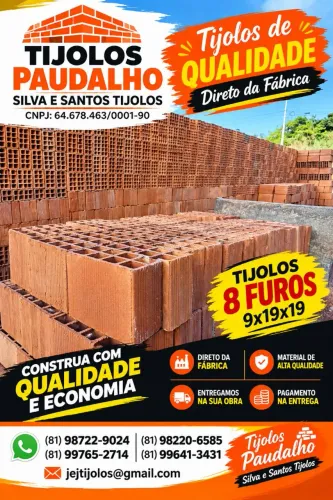 Tijolos com 8 furos 9x19x19 direto da fábrica