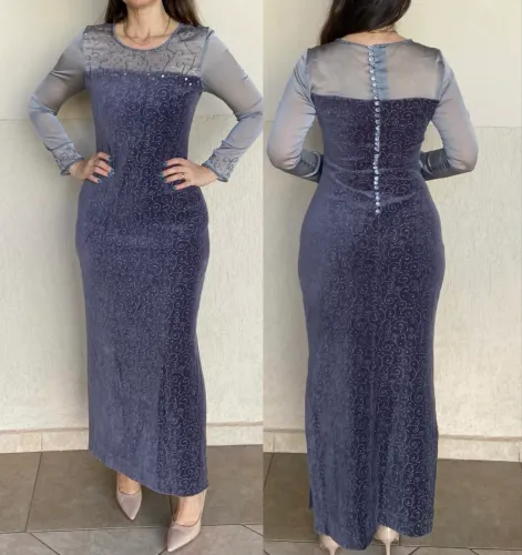 Vestido veludo de festa TAM. M cinza