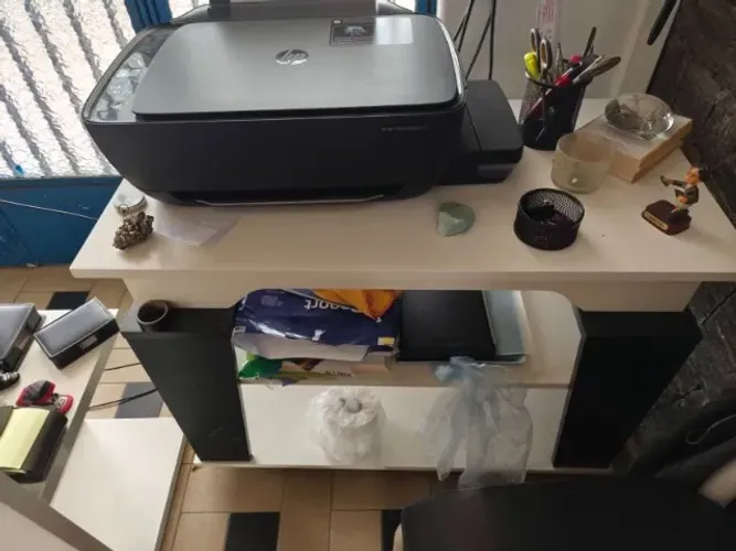 Mesa de Canto para Escritório - Suporte para Impressora com Prateleiras Internas