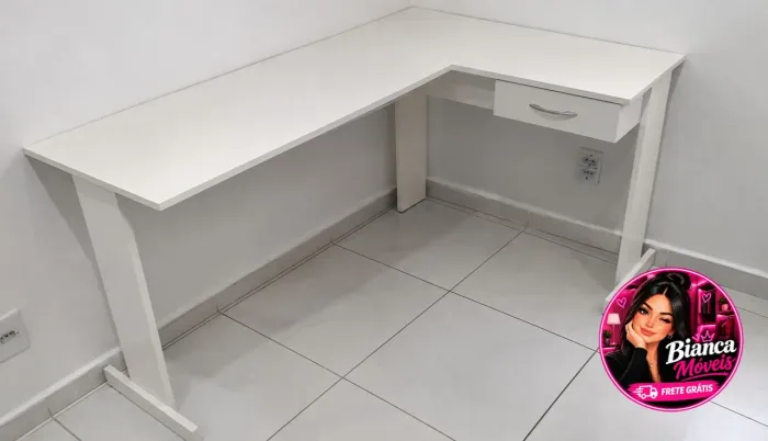 Mesa em L linda com gaveta Frete Grátis