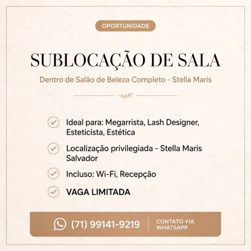 SUBLOCAÇÃO DE SALAS EM SALÃO DE BELEZA