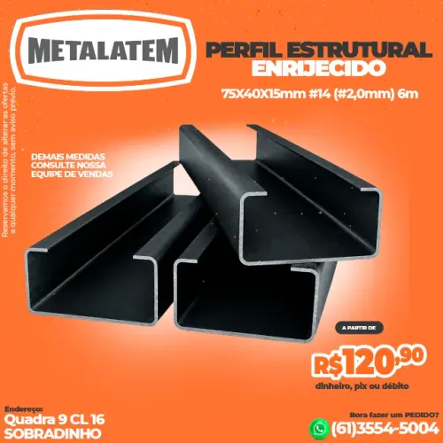 Perfil Enrijecido 75x40x15mm #14 (#2,0mm) Estrutural 6m