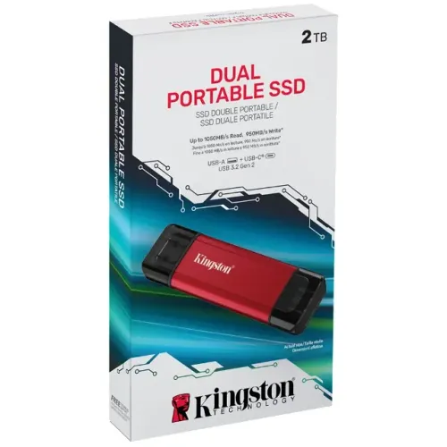 SSD Externo Kingston 2TB Dual Portátil USB-C / USB 3.2
