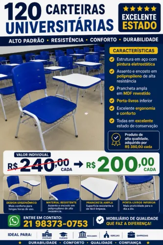 Cadeira Universitária Em Tubo Oblongo De Aço