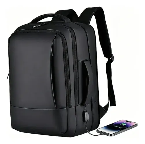 Mochila Preto Liso Com Faixa Impermeável com Expansão