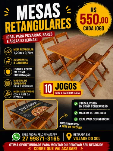 Jogo de Mesa retangular de madeira com 4 cadeiras