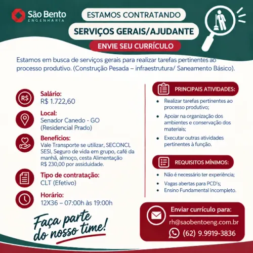 Contrata-se Serviços Gerais/Ajudante