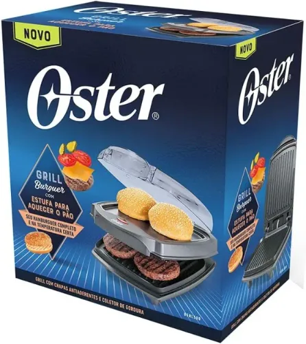 Grill Elétrico Oster Burguer 2 em 1 com Estufa, 110V, 1200W, OGRL500