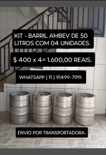 BARRIL AMBEV DE 50 LITROS - KIT 04 UNIDADES