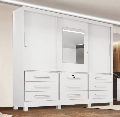 Guarda-Roupa Solaris 3 Portas de Correr com Espelho 1,80 m Branco