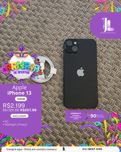 IPHONE 13, 5G , 128GB, MIDNIGHT, SEMINOVO, EXCLUSIVO!