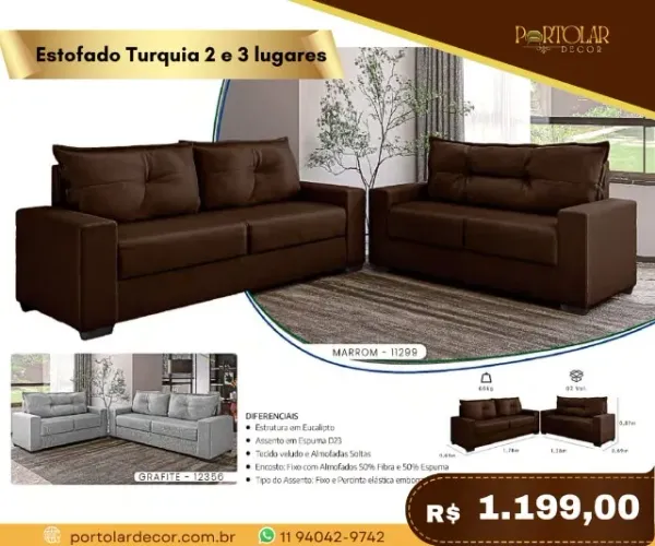 Estofado Turquia 2 e 3 lugares, a pronta pra